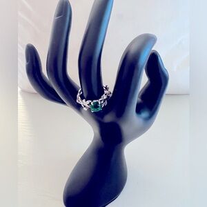 Elegant Gothic Forest Silver and Green Ring